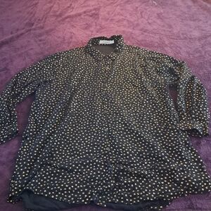 90s Vintage Button-Up Gold Leaf Blouse